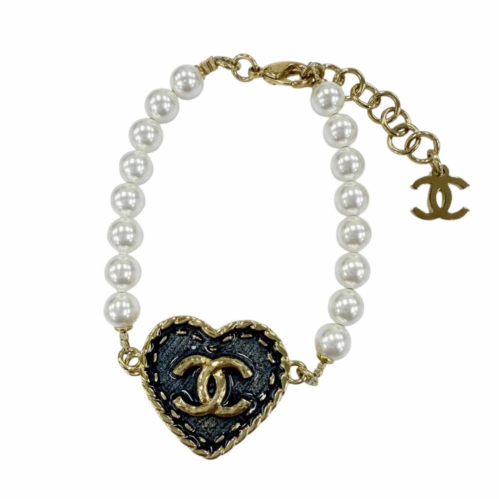 CHANEL Gold Pearl Logo Charm Bracelet